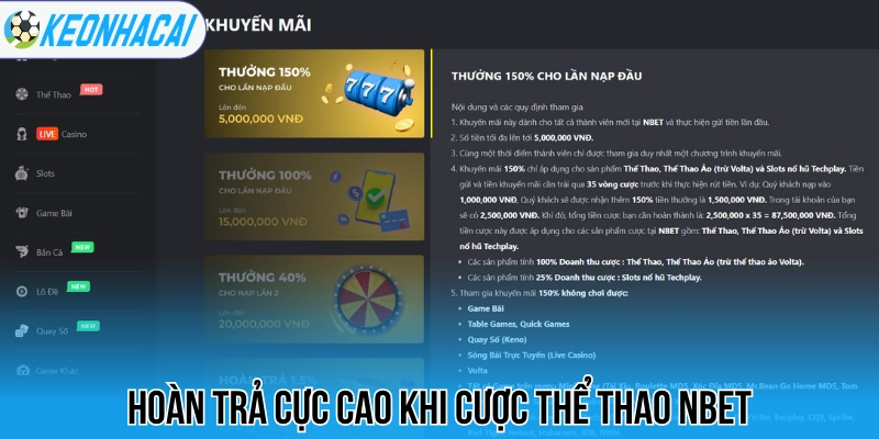 Nbet - Thiên Đường Cá Cược Bóng Đá, Ưu Đãi Không Giới Hạn 2 Hoàn trả cực cao khi cược thể thao Nbet