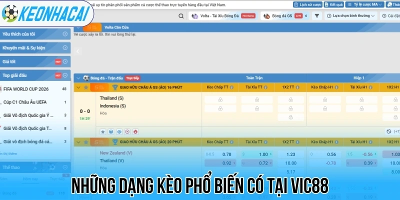 Những dạng kèo phổ biến có tại Vic88