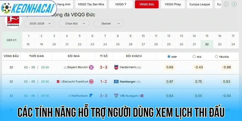 Lịch thi đấu bóng đá hôm nay 28 Các tính năng hỗ trợ người dùng xem lịch thi đấu