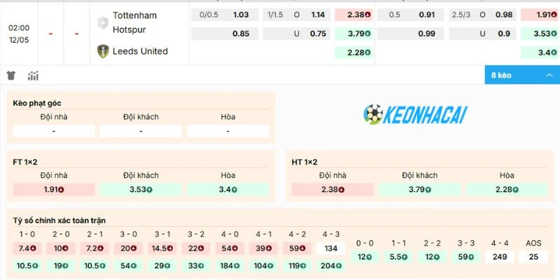 Dự đoán kèo trận Tottenham Hotspur vs Leed United