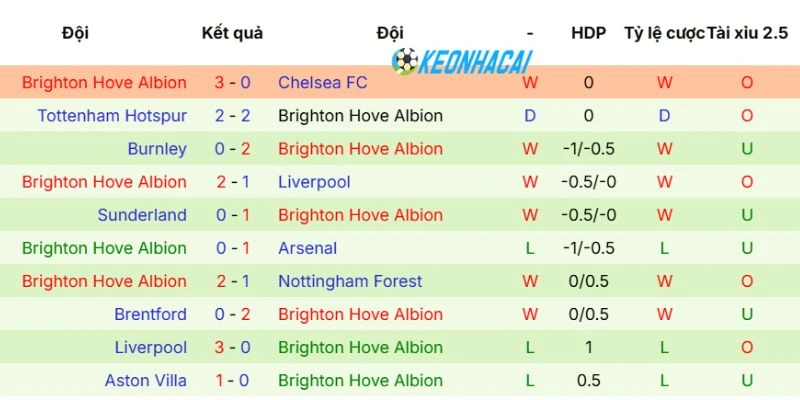 Tình hình vừa qua của Brighton