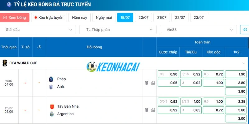 Soi Kèo Nhà Cái Tây Ban Nha Vs Argentina - Chung Kết World Cup 02h00 ngày 20/07/2026 5 Bảng odds chuẩn xác các kèo nhà cái